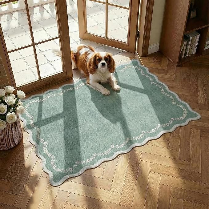 GarveeHome Scalloped Entryway Rug 2x3 Sage Green Washable Front Door Rug | by GarveeHome