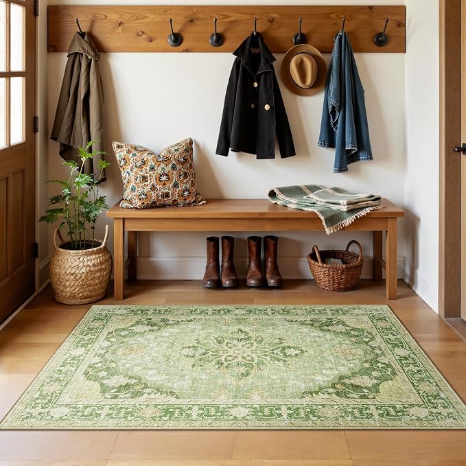 RELEANY Washable Area Rug, Water Repellent, Pet Friendly, Vintage Floral Boho - Image 2