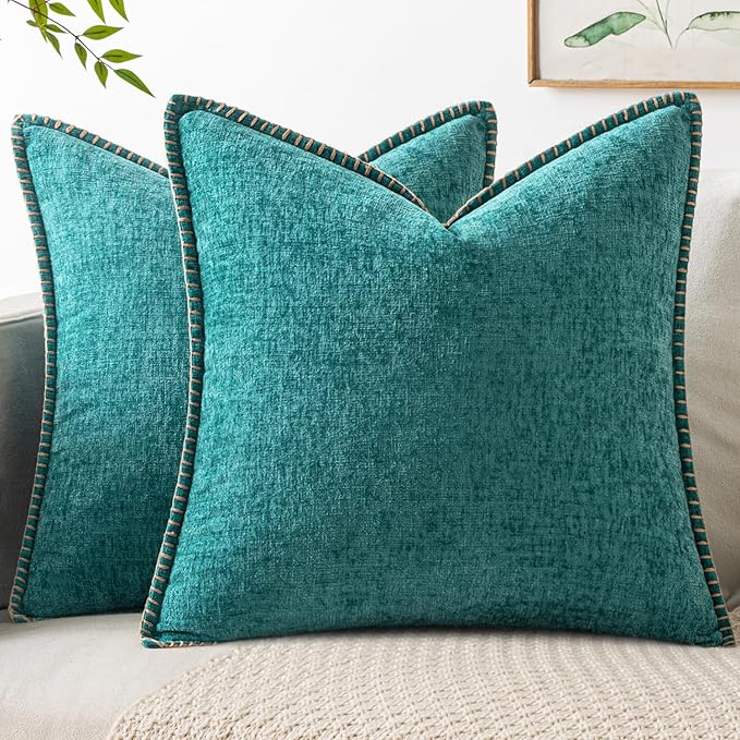 MIULEE Decorative Couch Throw Pillow Covers 18x18 Inch Teal 2 Pack | Farmhouse by MIULEE