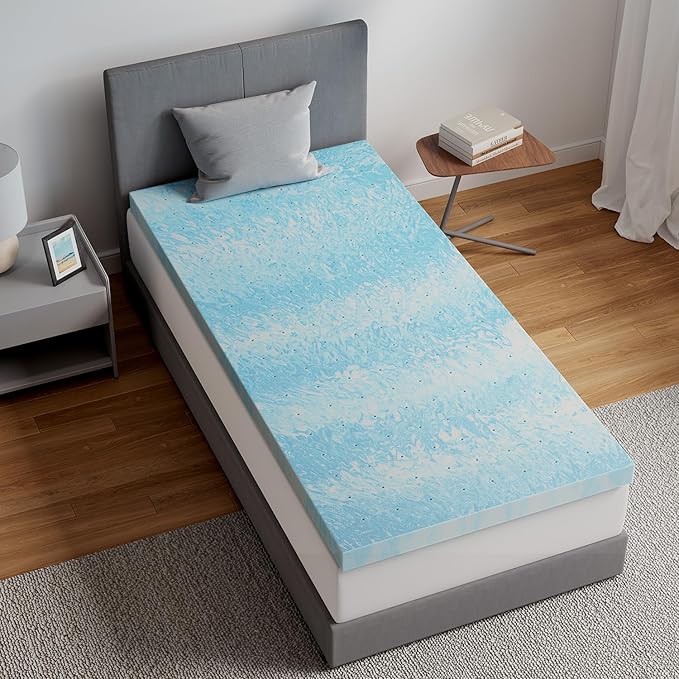 Novilla Memory Foam Mattress Topper Twin - 2 Inch Cooling Gel Infused Memory Foam | Slow-Rebound Pressure Relief | CertiPUR Certified | Comfort for Sleeper Sofa, RV, Camper, Dorm Room