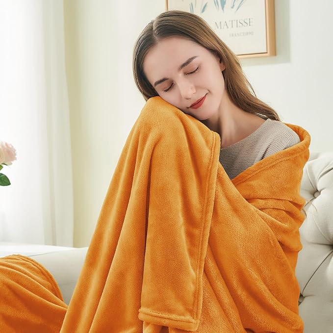 BEDELITE Fleece Blanket Soft Fall Queen Bed Blanket Burnt Orange 90"x90" | - Image 3