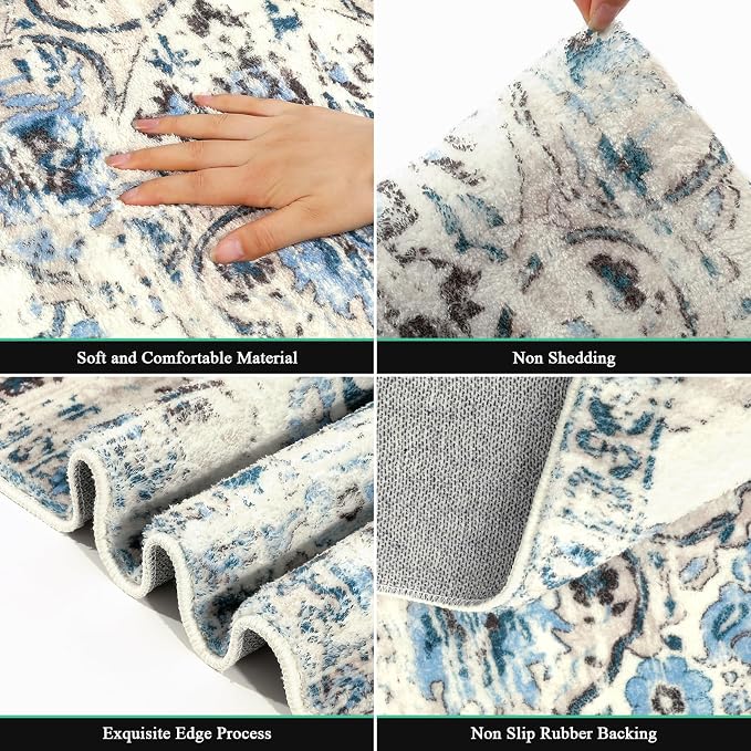 HEBE Hallway Runner Rug 2'x10', Washable Non Slip Kitchen Rug Runner | Soft - Image 3