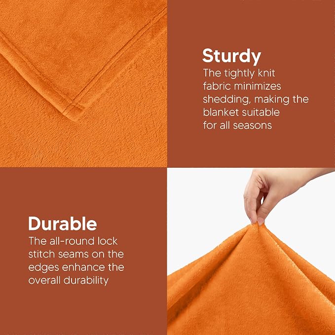 Utopia Bedding Soft Fleece Bed Blanket Throw Size Burnt Orange | Microfiber - Image 7