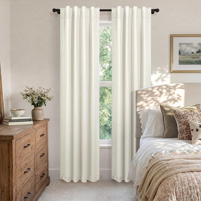 Cream Linen Blackout Curtains 36 x 84 Inch Length 2 Panels Narrow Small - Image 3