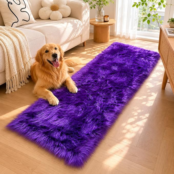 EasyJoy Faux Sheepskin Rug, Fluffy Faux Fur Rug, Ultra Soft Shag Area Rug - Image 2