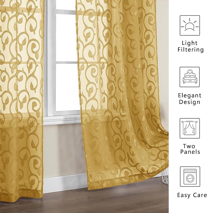 Furman Gold Sheer Curtains 96 inches Extra Long - Image 3