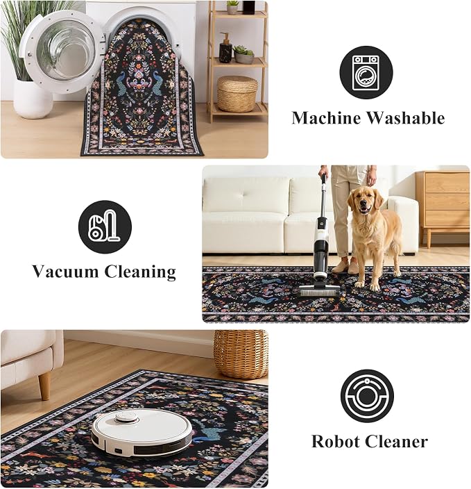 HEBE Hallway Runner Rug 2'x8', Washable Non Slip Kitchen Rug Runner | Soft Boho - Image 5