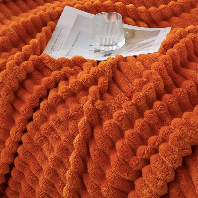 Orange Throw Blanket for Couch Sofa 60x80 inches Striped Design | Fleece - Image 6