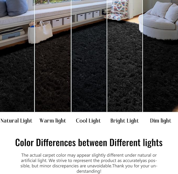 Amdrebio Black Furry Large Area Rug 8x10 - Image 4