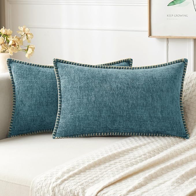 MIULEE Decorative Lumbar Throw Pillow Covers 12x20 Inch Smoke Blue 2 Pack | by MIULEE