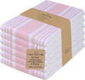 Urban Villa Kitchen Towels 100% Cotton Pack of 6, Highly Absorbent Quick Drying Super Soft Premium Dish Towels for Kitchen with Hanging Loop Hand & Tea Towels - 20x30 Inch, (Pink & White, Striped)