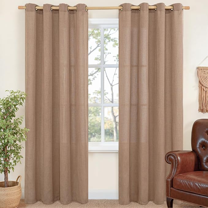 YoungsTex Mocha Brown Linen Semi Sheer Curtains 84 Inch Length by YoungsTex