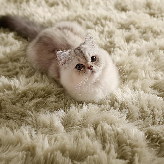 Fluffy Large Living Room 5x7 Area Rugs, Fuzzy Shaggy Rug Plush Beige Carpets | - Image 3