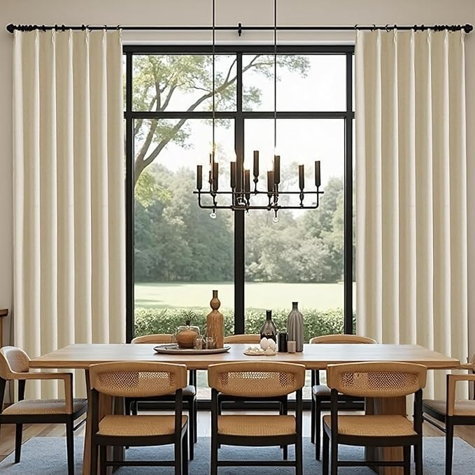 KangBang Pinch Pleat Beige Black Out Curtains 96 Inches Long, Pinch Pleated Drapes for Living Room Office with Hooks Track System, Thermal Insulated Track Curtains 2 PCs(42Wx96L, Natural Beige)