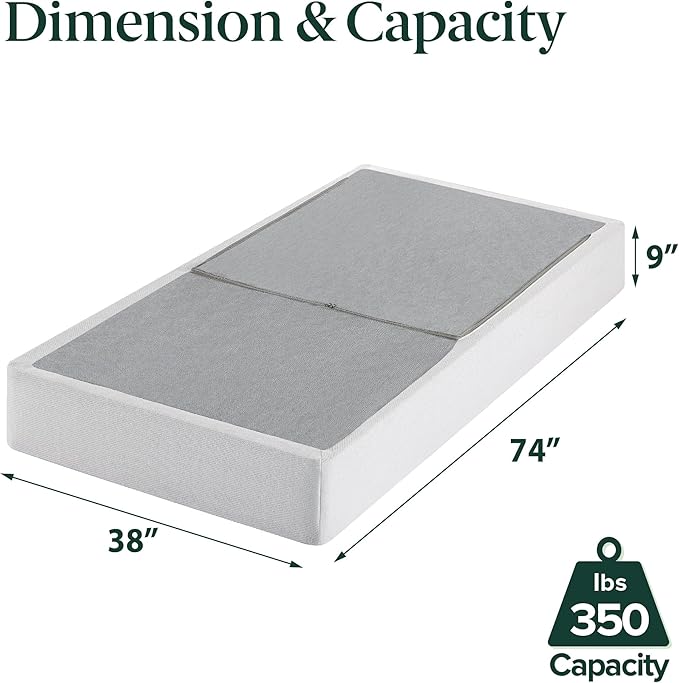 ZINUS No Assembly Metal Box Spring 9 Inch White Mattress Foundation, Sturdy Metal Structure, Twin