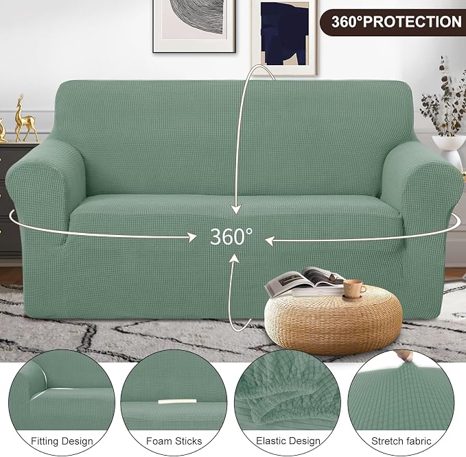 U-NICE HOME Oversized Stretch Loveseat Couch Cover, Cyan | 2 Cushion Sofa - Image 3