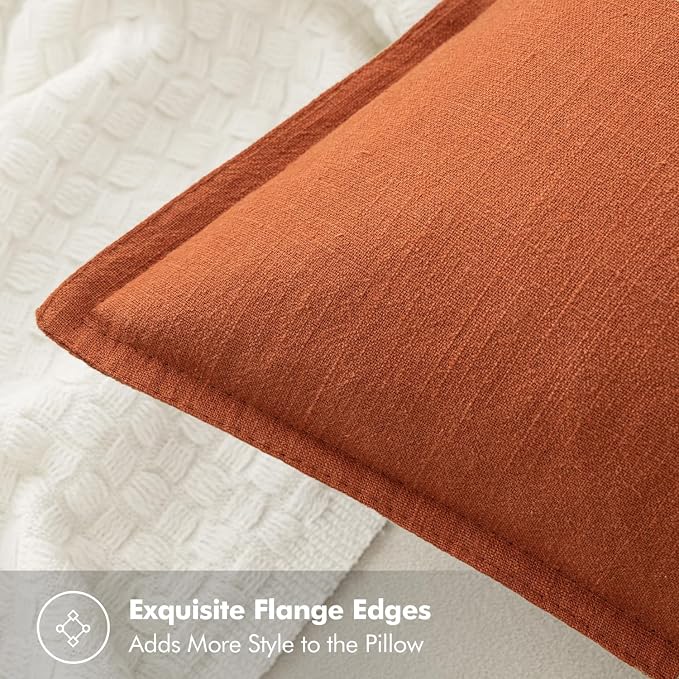 MIULEE Decorative Linen Euro Sham Pillow Covers 26x26 Rust | Boho Farmhouse​ - Image 2