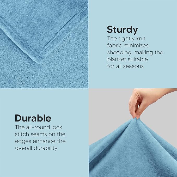 Utopia Bedding Soft Fleece Bed Blanket Twin Size Washed Blue | Microfiber Plush - Image 7