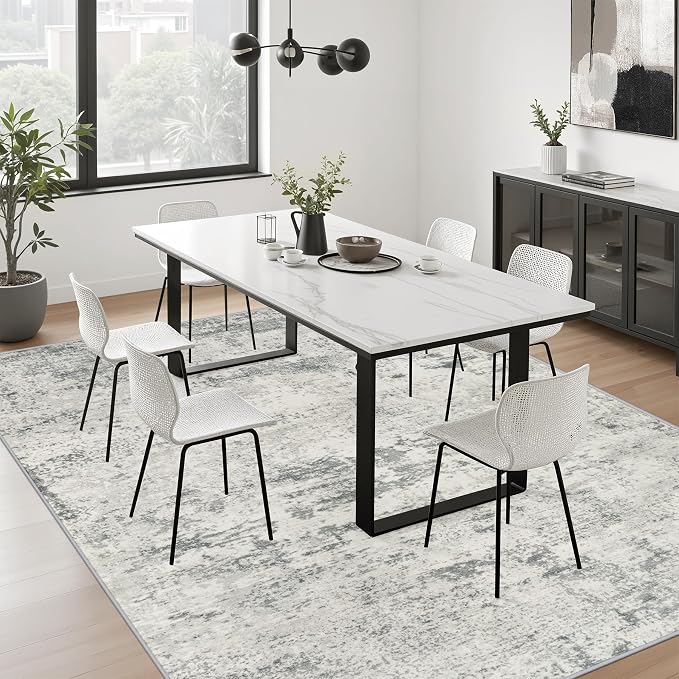 9x12 Area Rug Living Room: Modern Washable Indoor Soft Carpet Gray | - Image 4
