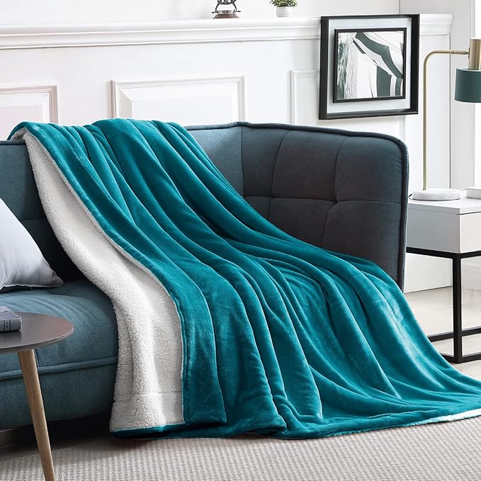 Walensee Sherpa Fleece Blanket (Twin Size 60”x80” Teal) Plush Throw Fuzzy Super Soft Reversible Microfiber Flannel Blankets for Couch, Bed, Sofa Ultra Luxurious Warm and Cozy for All Seasons