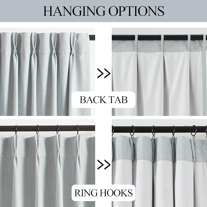 Vision Home Blue Gray Pinch Pleated Full Blackout Curtains Linen Blended Room - Image 7