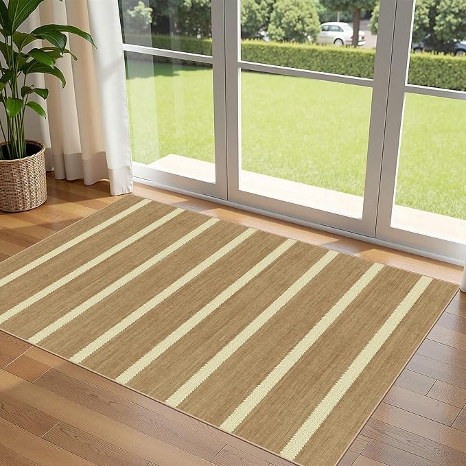 Striped 3x5 Entry Rug, Washable Indoor Outdoor Mats by Othilic