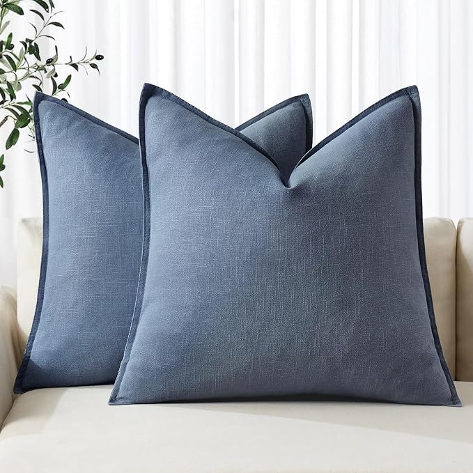 MIULEE Decorative Linen Euro Sham Pillow Covers 26x26 Inch Blue Ashes | Boho by MIULEE