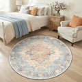 RELEANY Washable Area Rug, Round 4ft, Water Repellent, Pet Friendly, Vintage by RELEANY