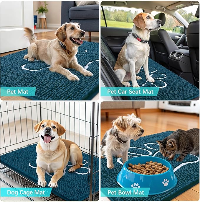 OLANLY Dog Door Mat for Muddy Paws 59x24, Paw Print Design Chenille Mud Mat | - Image 7