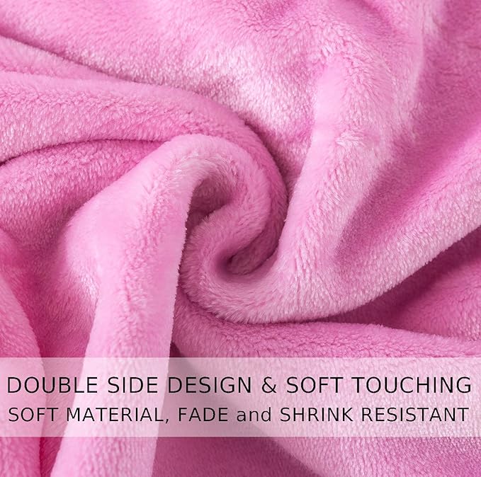 Flannel Fleece Travel Size Summer Blanket All Season 350GSM Lightweight Throw for The Bed Extra Soft Brush Fabric Winter Warm Sofa Blanket 50"*61"(Pink Travel)
