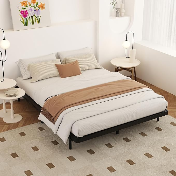 Queen Size Box Spring 2 Inch Low Profile, Heavy Duty Metal Box Spring Bed Base Bunkie Board, Mattress Foundation, Easy Assembly, Noise Free, Black