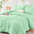 HYMOKEGE Mint Green Full Size Comforter Sets Seersucker 7 Pieces, All Season Luxury Bed in a Bag for Bedroom, Bedding Set with Comforter, Sheets, Pillowcases & Shams