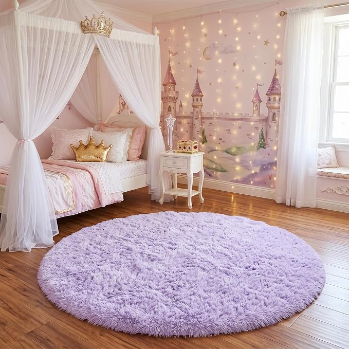 Amdrebio Light Purple Lavender Small Round Rug 3Ft - Image 8