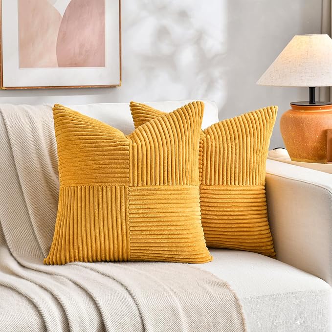 Fancy Homi 2 Packs Gold Yellow Samll Decorative Throw Pillow Covers 12x12 Inch - Image 5