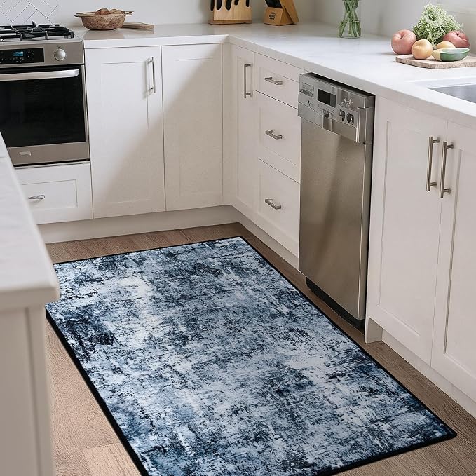 Rugflix 3x4 Entrance Rugs, Washable Navy Blue Dark Entry Small Rug | Machine - Image 2