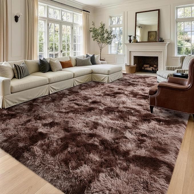 8x10 Extra Large Tie-Dyed Brown Fluffy Area Rug Non-Slip - Image 2