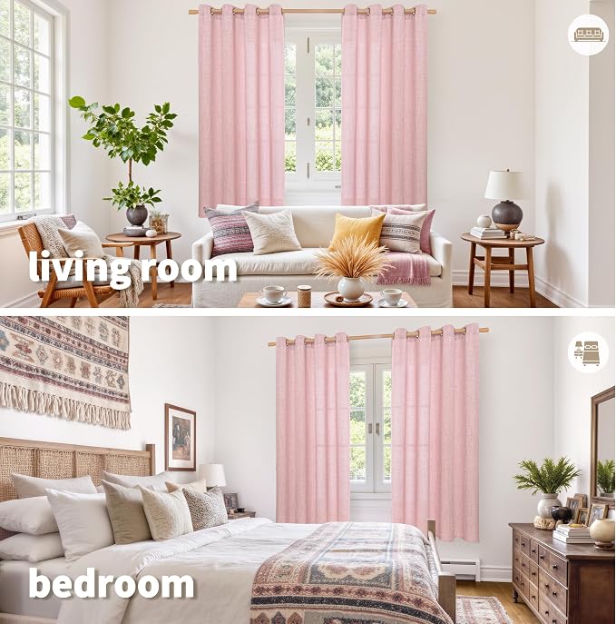 YoungsTex Light Pink Linen Curtains 63 Inch Length - Image 2