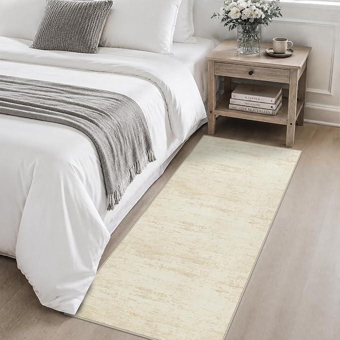 2x5 Washable Runner Rug：Modern Abstract Kitchen Soft Carpet Beige | - Image 4