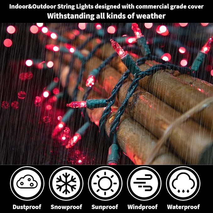 LAMPHOME Super-Bright Extendable Pink Christmas Lights Decoration 100Lights 19.6ft UL Certified Mini Bulb String Lights Set for Outdoor Christmas Tree Garden Holiday Party Patio Wedding Garland Decor