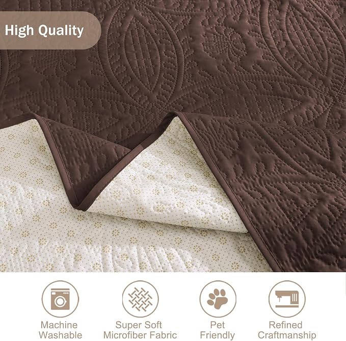 Quilted Sofa Slipcovers with Pockets, Medallion Designed Anti-Slip Couch Covers - Image 6