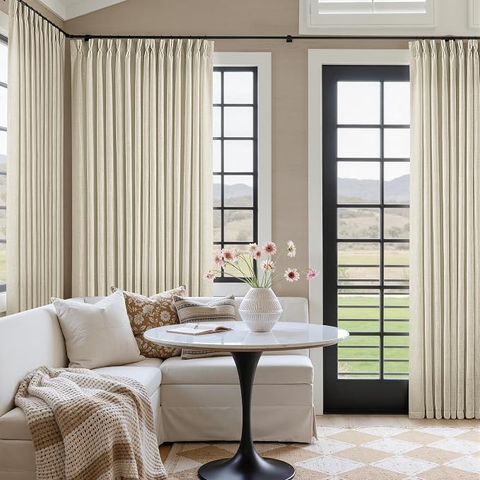 Extra Wide Pinch Pleat 100 x 90 Inch Linen Semi Sheer Curtains 1 Panel | by Twodrapes