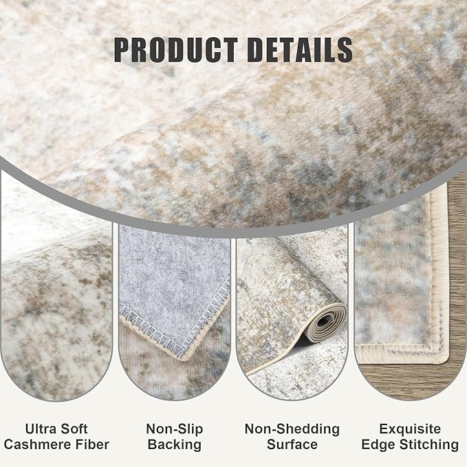 5x7 Area Rug Living Room: Modern Washable Indoor Soft Carpet Brown | - Image 7