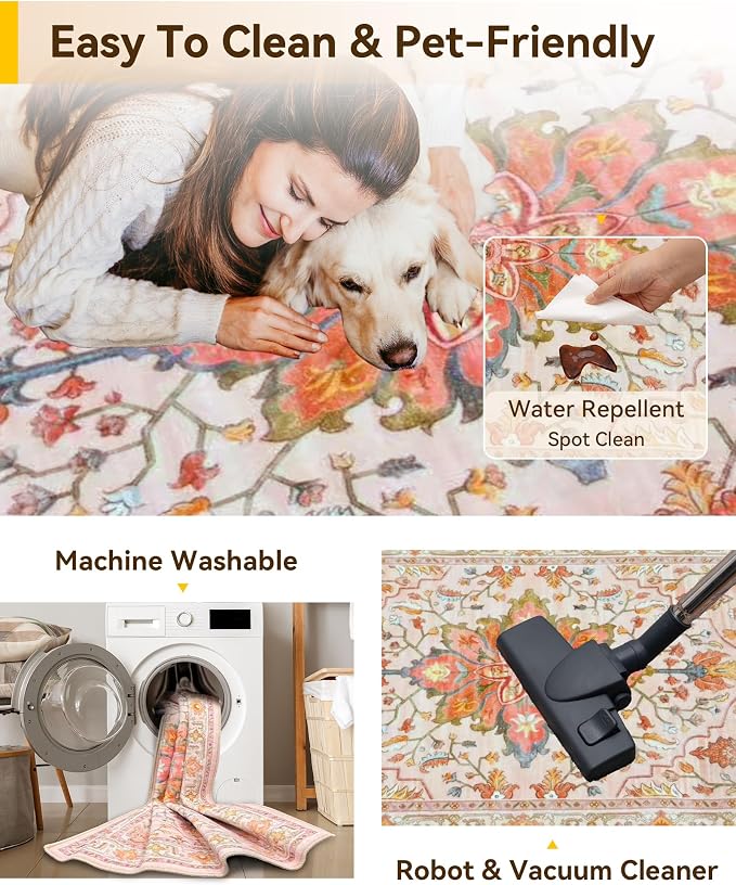 RELEANY Washable Area Rug, Large 9'x12', Water Repellent, Pet Friendly - Image 4