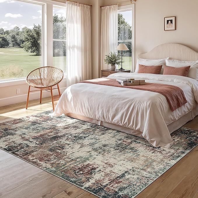 Rugflix 5x7 Area Rugs for Living Room, Washable Rust Brown Green Large Rug | - Image 2