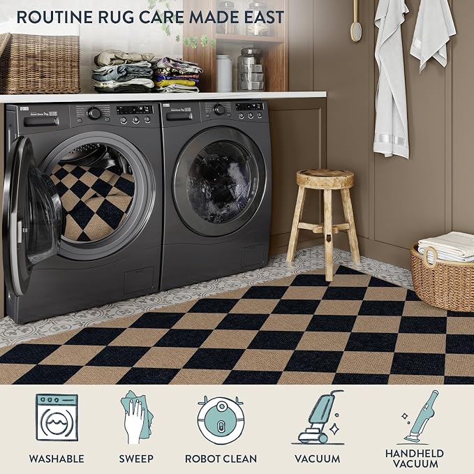 Lahome Checkered Easy Jute Front Door Mat, 2x3 Kitchen Outdoor Rug Washable | - Image 6