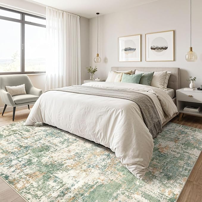 LOONGRUG 3x5 Rug Machine Washable Neutral Modern Abstract Soft Rug Green | - Image 4