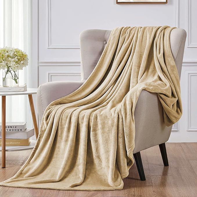 Walensee Fleece Blanket Plush Throw Fuzzy Lightweight (Throw Size 50x60 Tan Camel/Taupe) Super Soft Microfiber Flannel Blankets for Couch, Bed, Sofa Ultra Luxurious Warm and Cozy for All Seasons