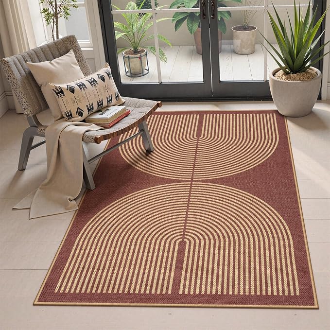 Lahome Rainbow Easy Jute Rug, 3x5 Red Front Porch Entry Way Rugs Indoor | by Lahome