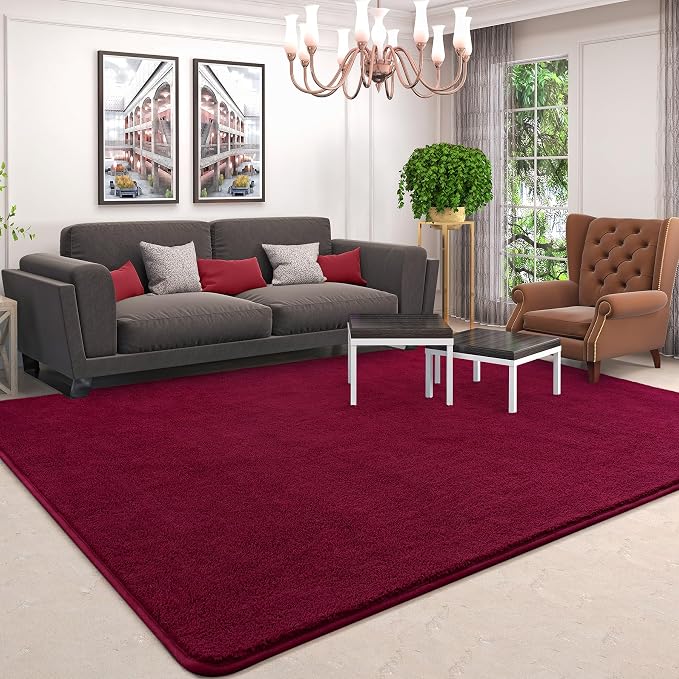 4x6 Area Rugs for Living Room Non Slip Dorm Bedroom Rug, Wine Red | Modern Area - Image 7