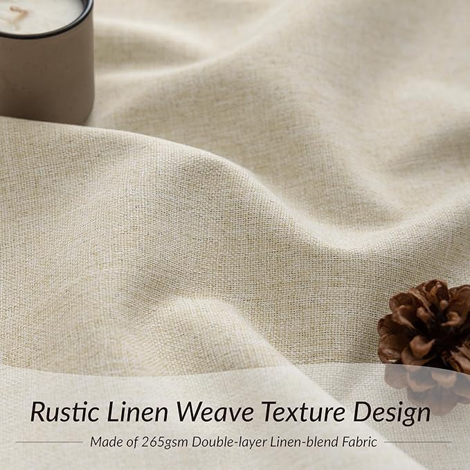 Pinch Pleated Linen Blackout Curtains 108 Inches Long 2 PCs, Pinch Pleat Linen Curtains for Living room with Hooks, Extra Long Thermal Insulated Window Panels for Villa, Natural Beige,42W x 108L